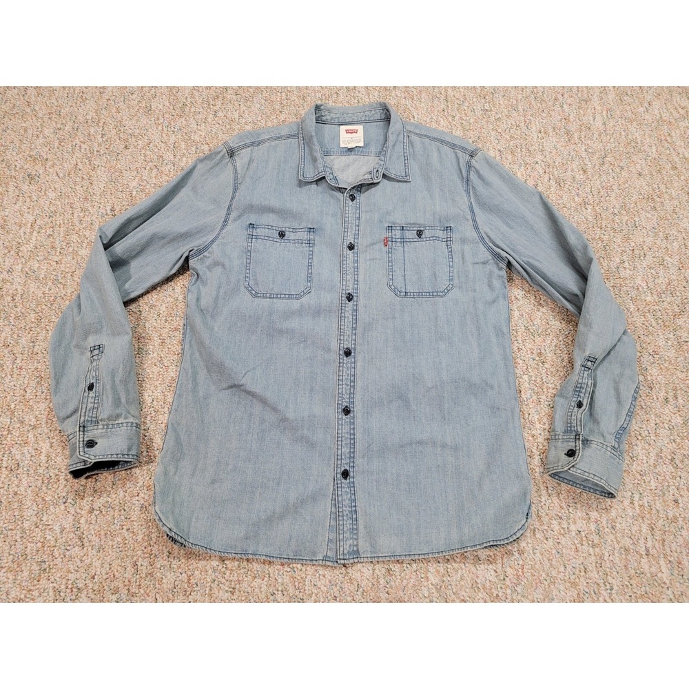 Levis Shirt Mens XL Blue Denim Button Up Long Sleeve Casual Western Country